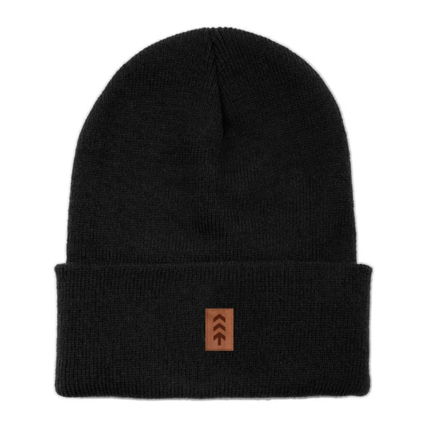 Leather Patch Logo Beanie - Black