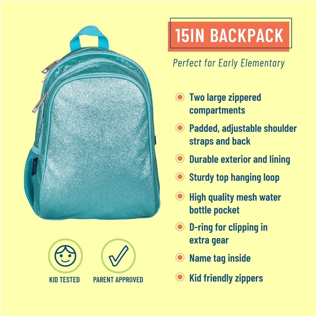 Blue Glitter 15 Inch Backpack