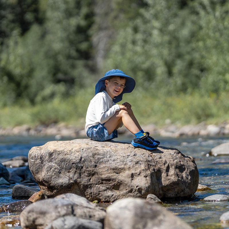 Kids Water Repellent Adventure Hats | Blue with Trim