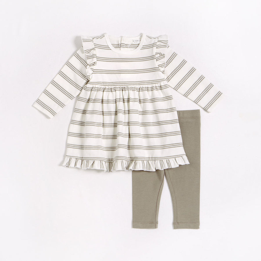 Forest Sage Striped Jersey Dress Set