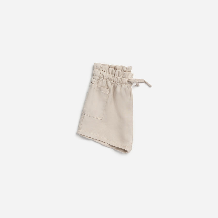 Beige Woven Lyocell Paperbag Waist Shorts