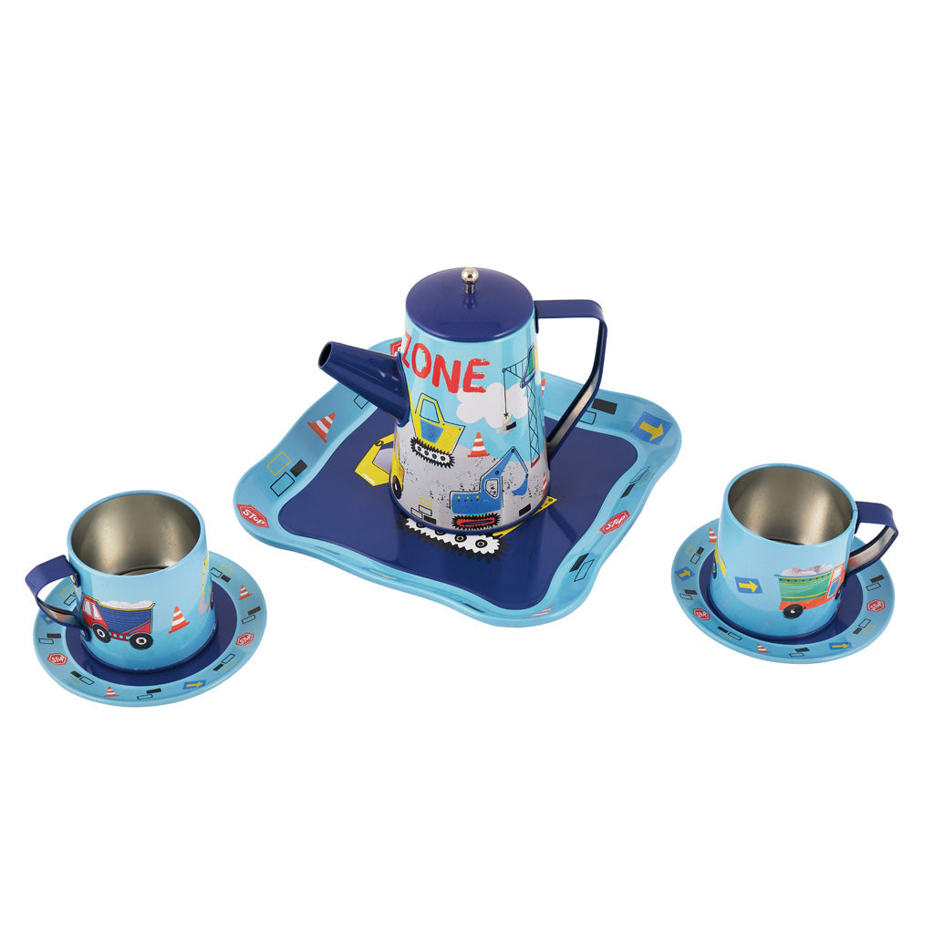 Construction Tin Coffee Set in Square Case