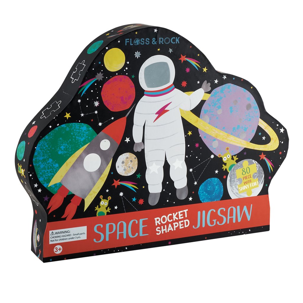 80 PIECE "ROCKET" SHAPED JIGSAW WITH SHAPED BOX - SPACE