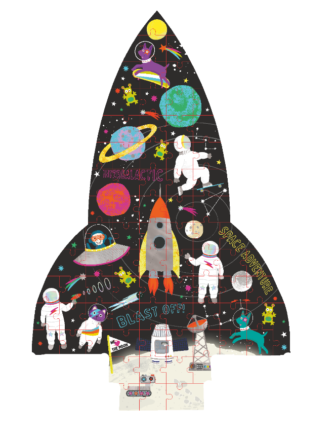 80 PIECE "ROCKET" SHAPED JIGSAW WITH SHAPED BOX - SPACE