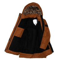 Brown Hooded Winter Puffer Long Coat With Pockets