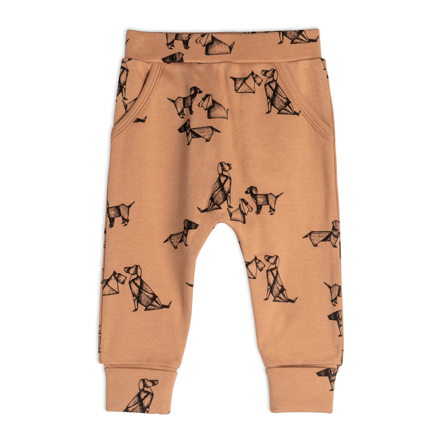 Organic Cotton Printed Dogs Top And Pant Set Beige Mix And Brown