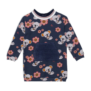 Printed Koalas Long Sleeve Dress With Pocket