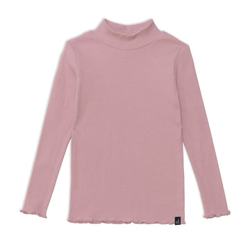 Long Sleeve Mock Neck Rib Top Mauve-Pink