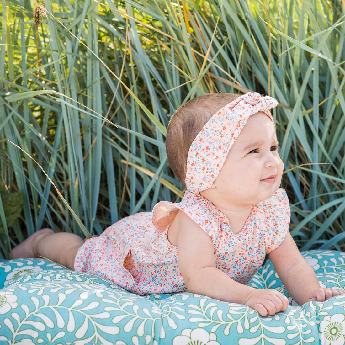 Organic Cotton Printed Romper Pink Little Flowers