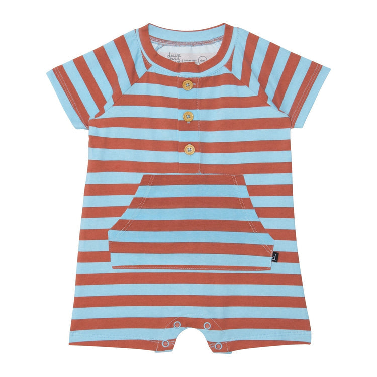 Organic Cotton Striped Romper Brown & Blue