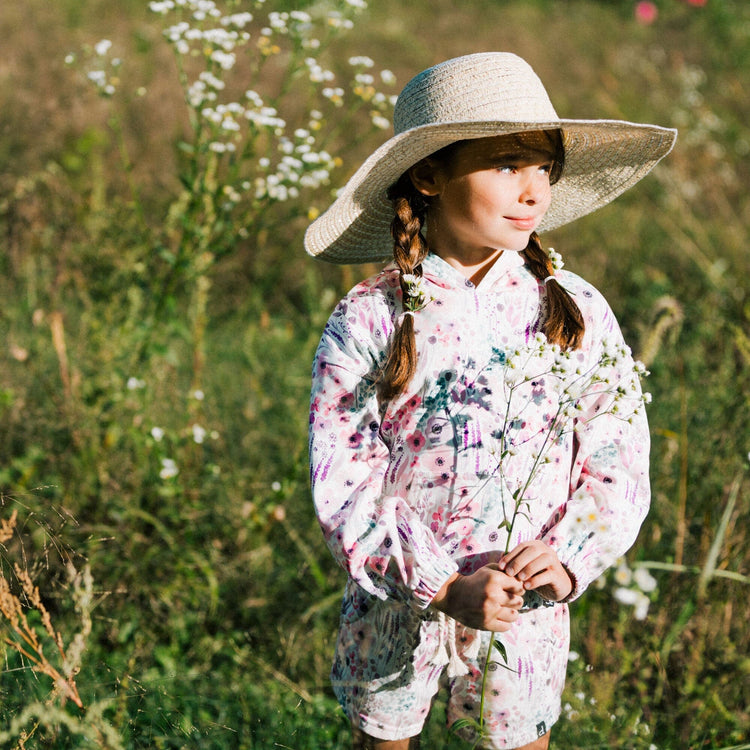 Printed Short With Pocket Pink Watercolor Flowers