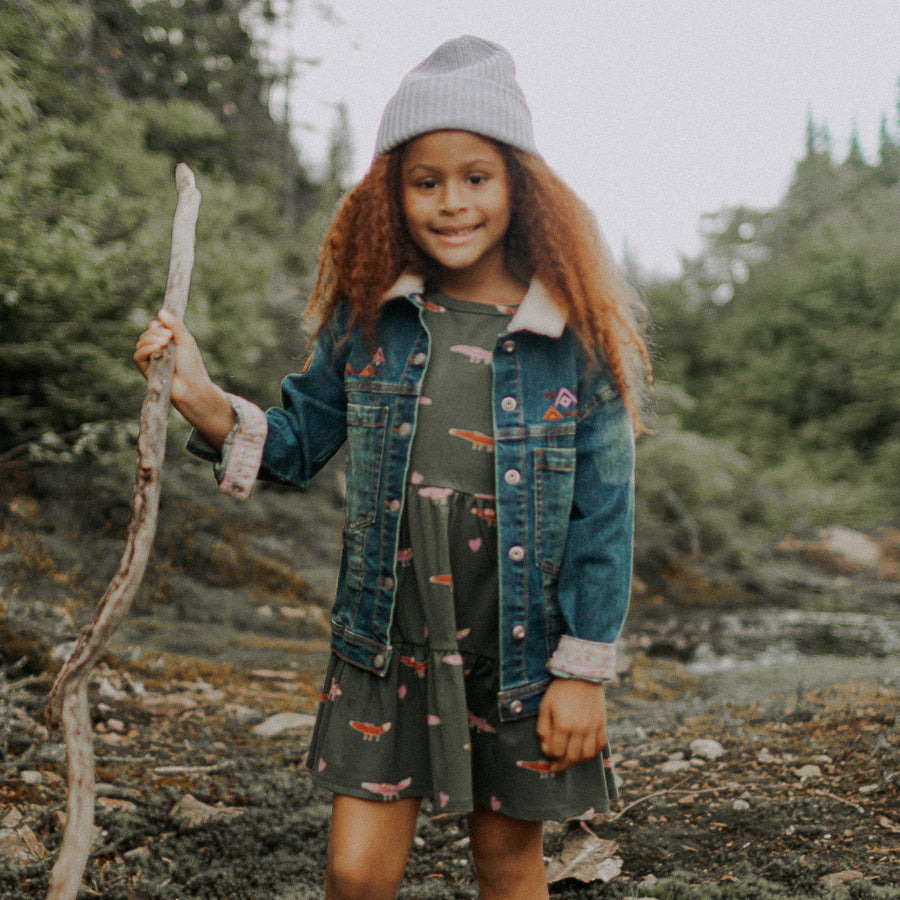 STRETCHY DENIM JACKET WITH EMBROIDERY GIRL, CHILD