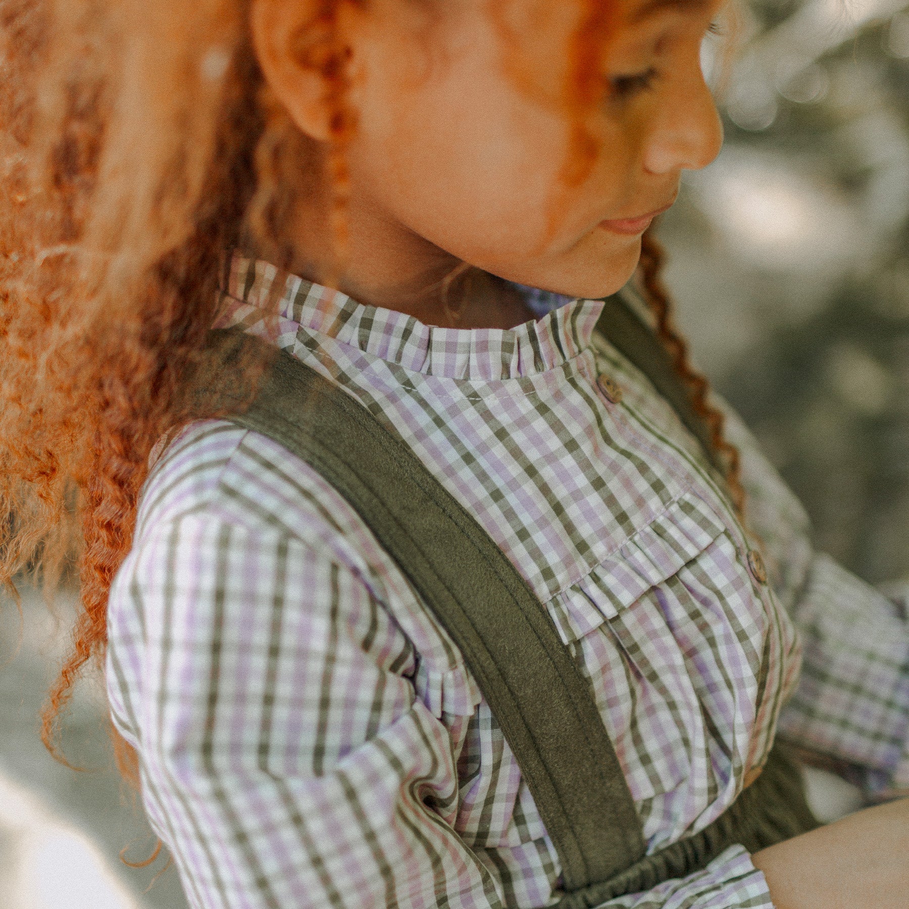 PEACH SKIN POPLIN GREEN PLAID BLOUSE, CHILD