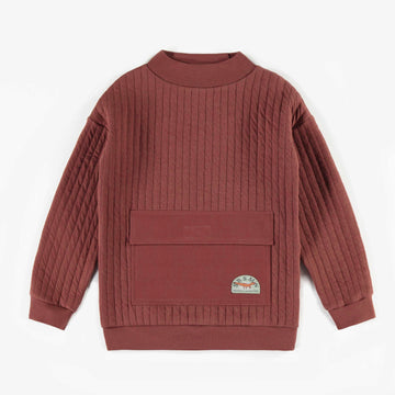 BROWN HIGH COLLAR SWEATSHIRT IN QUILTED JERSEY, CHILD