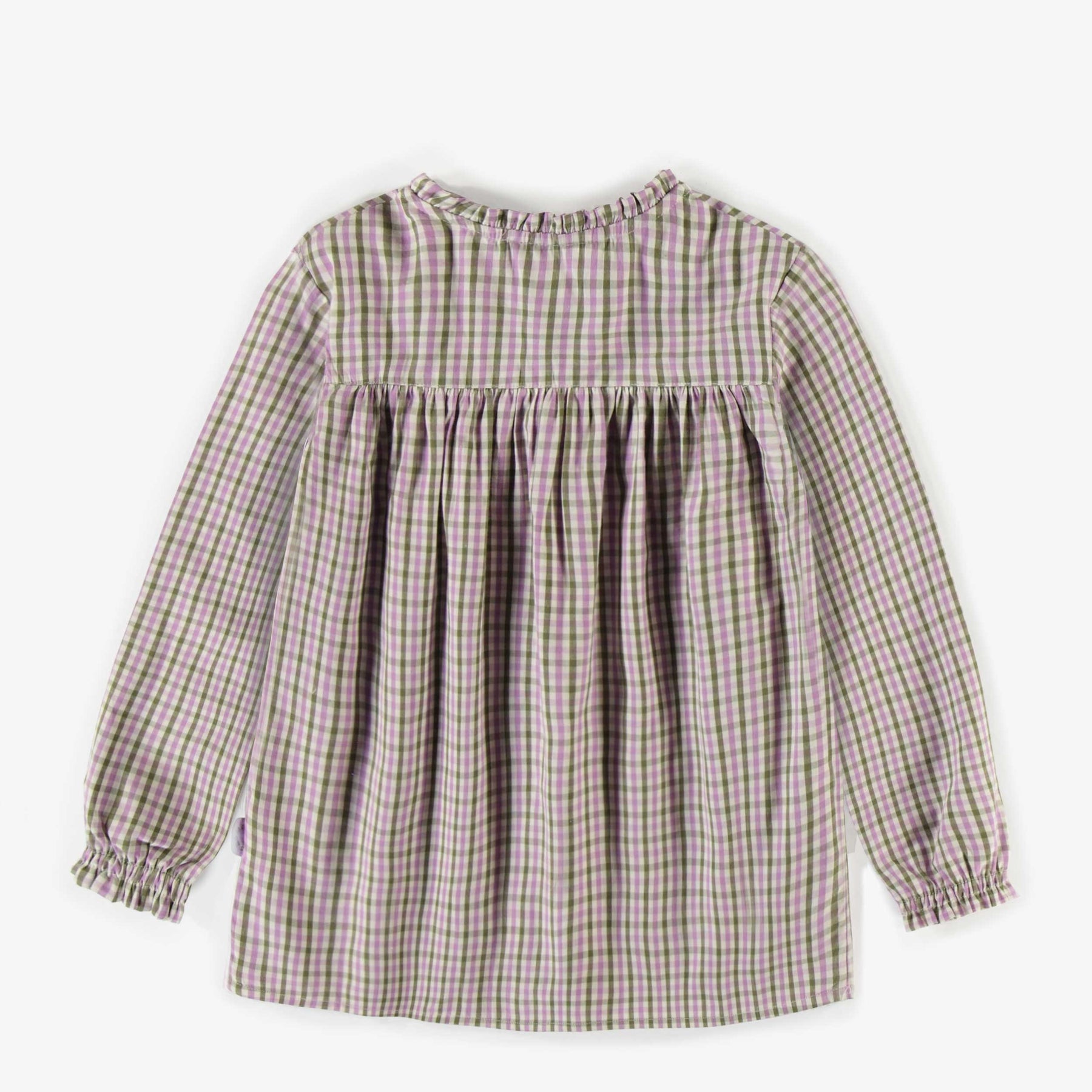 PEACH SKIN POPLIN GREEN PLAID BLOUSE, CHILD