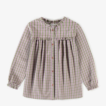 PEACH SKIN POPLIN GREEN PLAID BLOUSE, CHILD