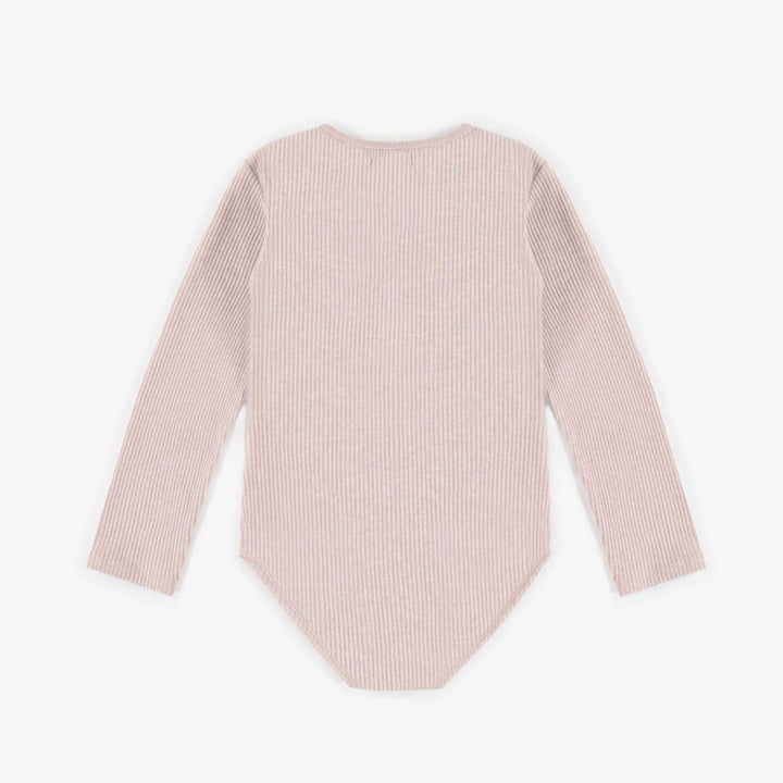 PINK HENLEY COLLAR BODYSUIT IN IRREGULAR RIBBED KNIT, CHILD