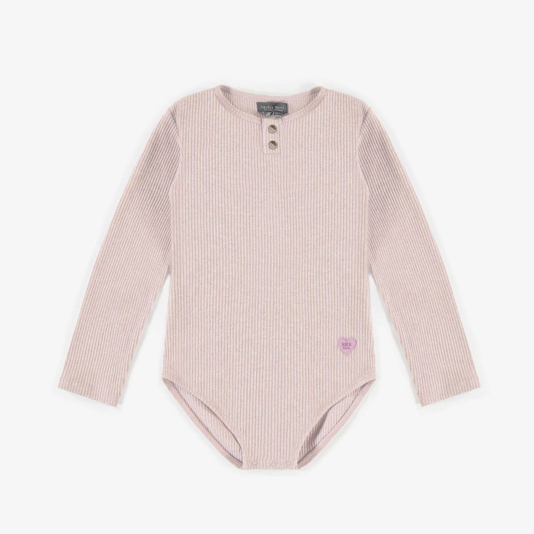 PINK HENLEY COLLAR BODYSUIT IN IRREGULAR RIBBED KNIT, CHILD