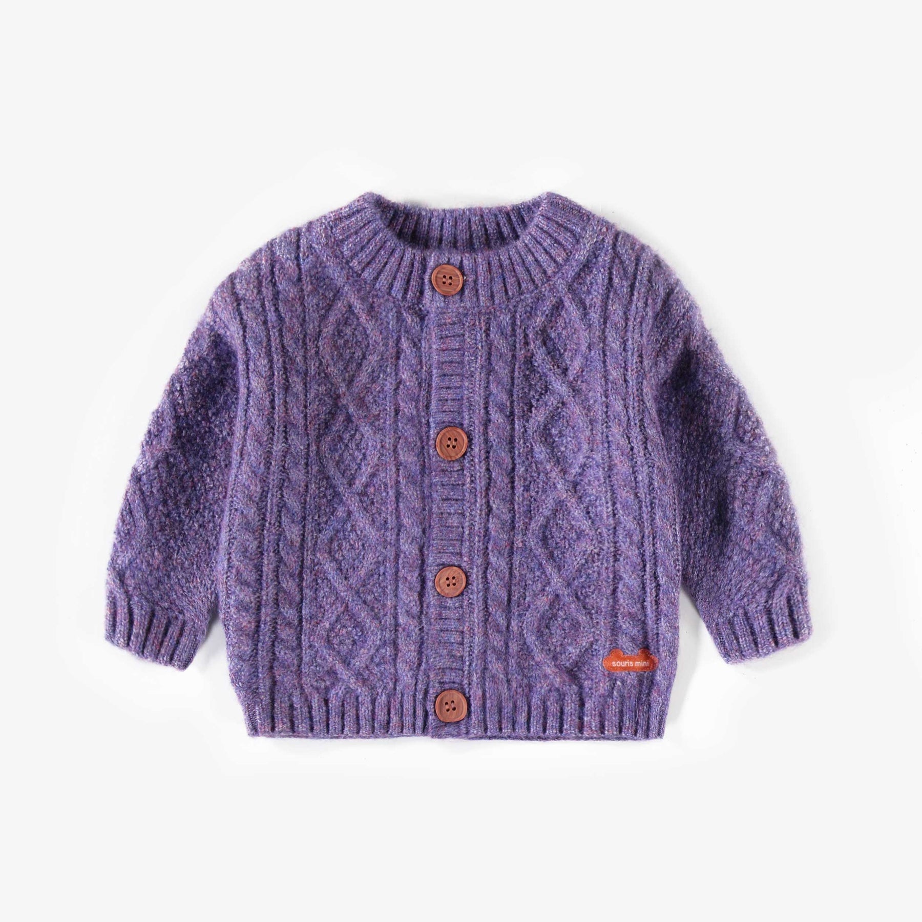 PURPLE KNITTED CARDIGAN RECYCLED POLYESTER, NEWBORN