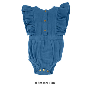 Organic Muslin Ruffle Bodysuit in Pacific