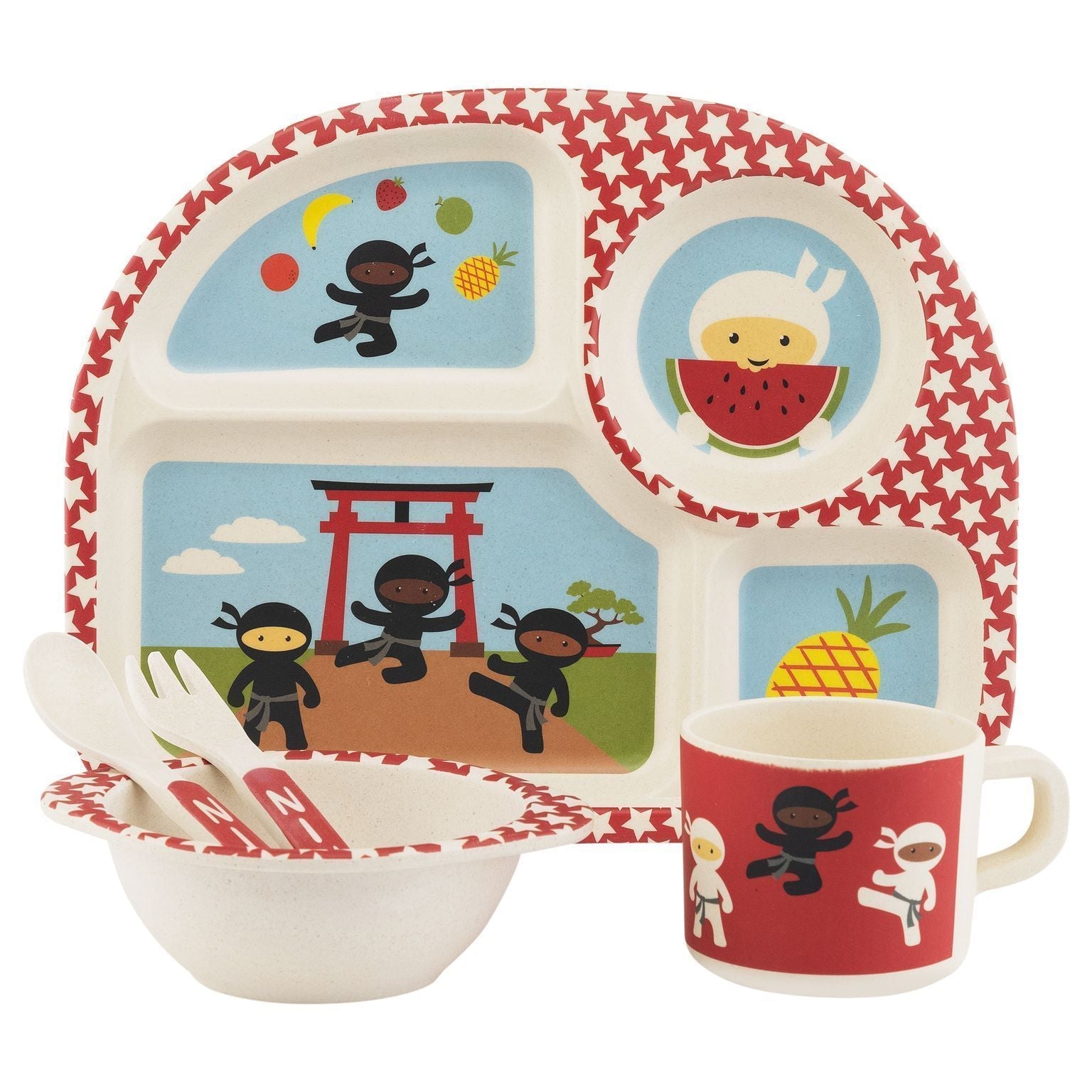 Five Piece Bamboo Dish Set - Ninjas