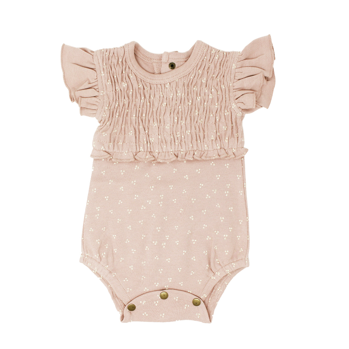 ORGANIC SMOCKED S/SLEEVE BODYSUITS - ROSEWATER DOTS