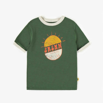 GREEN STRAIGHT CUT STRETCH COTTON T-SHIRT, CHILD