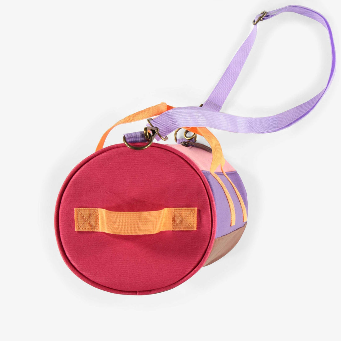 PURPLE COLOR BLOCK ROUND SHAPE BAG WITH SHOULDER STRAP, CHILD