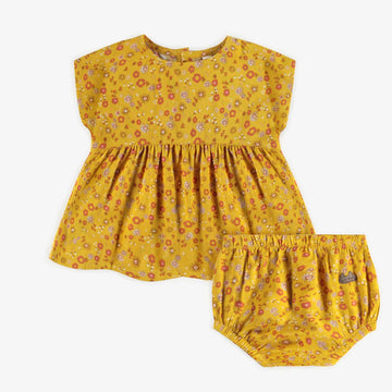 YELLOW FLOWERY DRESS IN VISCOSE WITH BLOOMER, NEWBORN