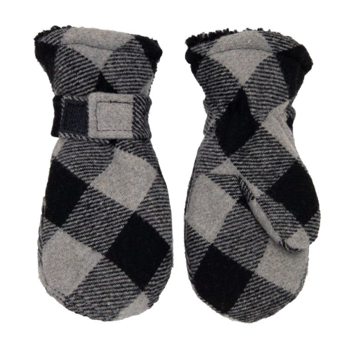 Plaid Wool Blend Mittens - Grey