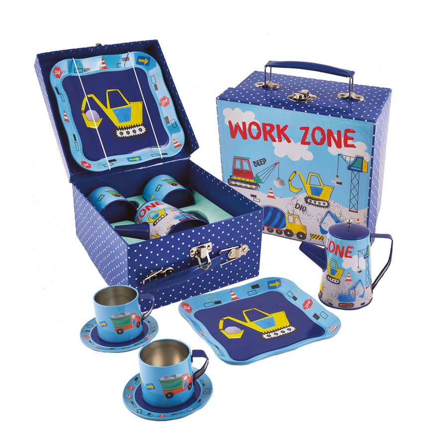 Construction Tin Coffee Set in Square Case