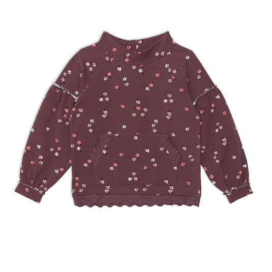 Printed Top With Lace Burgundy Little Flowers Print