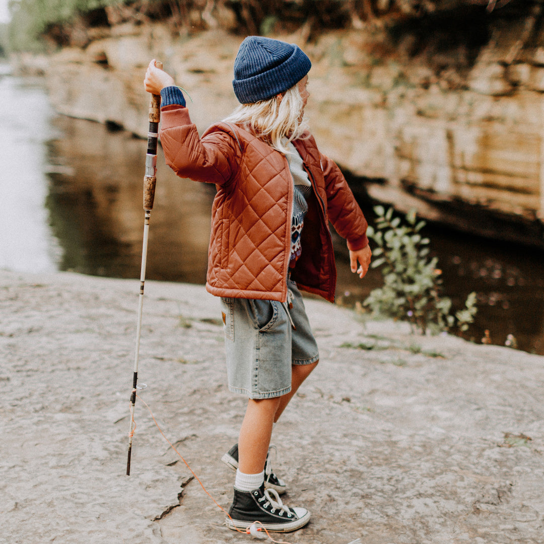 RUST COAT IN QUILTED NYLON, CHILD