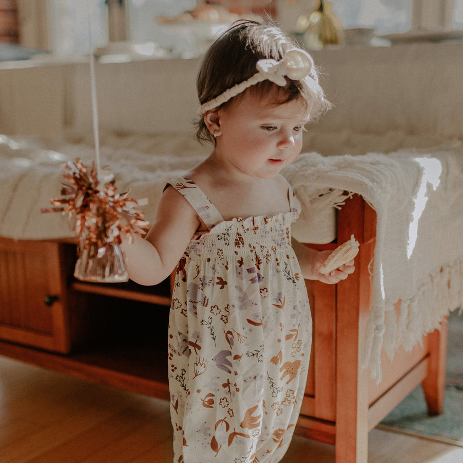 CREAM OVERALL WITH BIRDS IN VISCOSE, NEWBORN