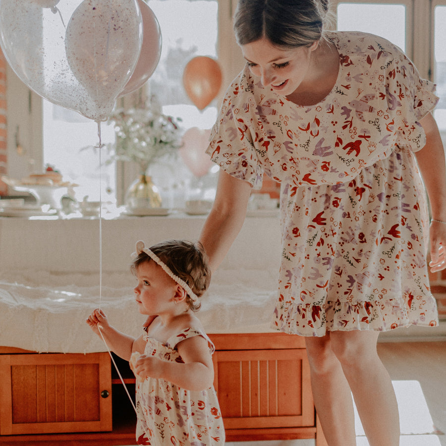 CREAM OVERALL WITH BIRDS IN VISCOSE, NEWBORN