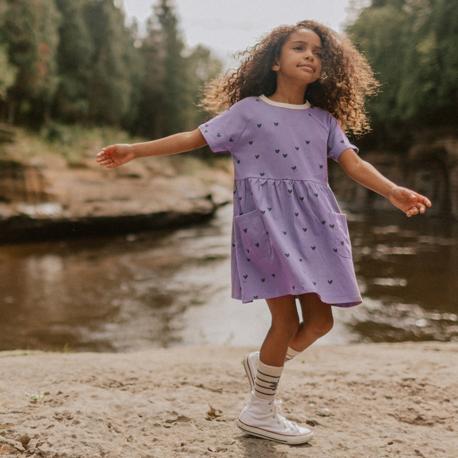 PURPLE DRESS WITH HEARTS IN SOFT JERSEY, CHILD