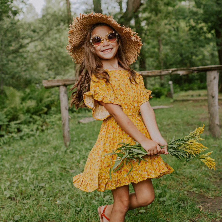 YELLOW FLOWERY DRESS IN VISCOSE, CHILD